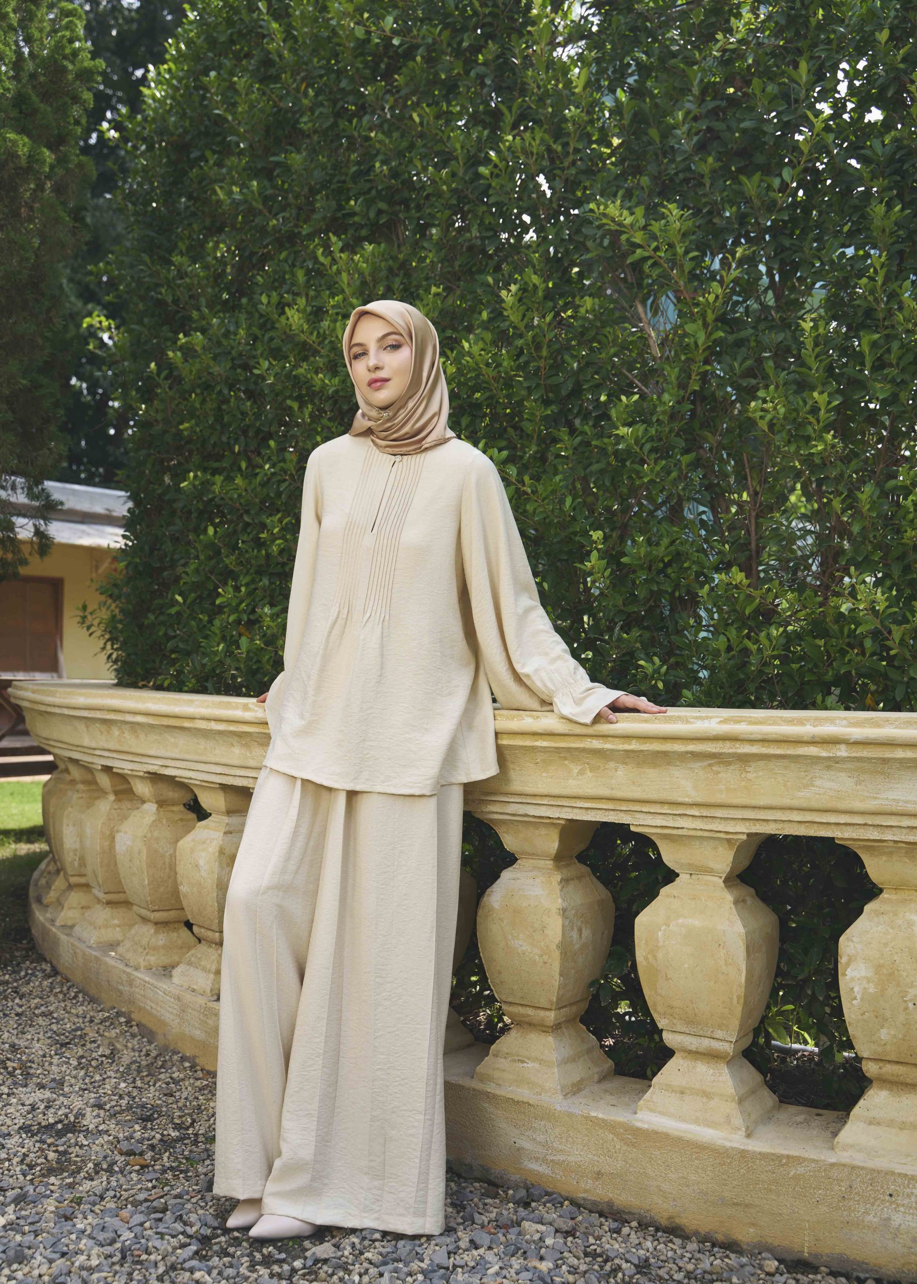 Textured Co-ord: Beige Top and Wide-Leg Trousers for Everyday Textured Co-ord: Beige Top and Wide-Leg Trousers for Everyday — Modest Outfits 2027