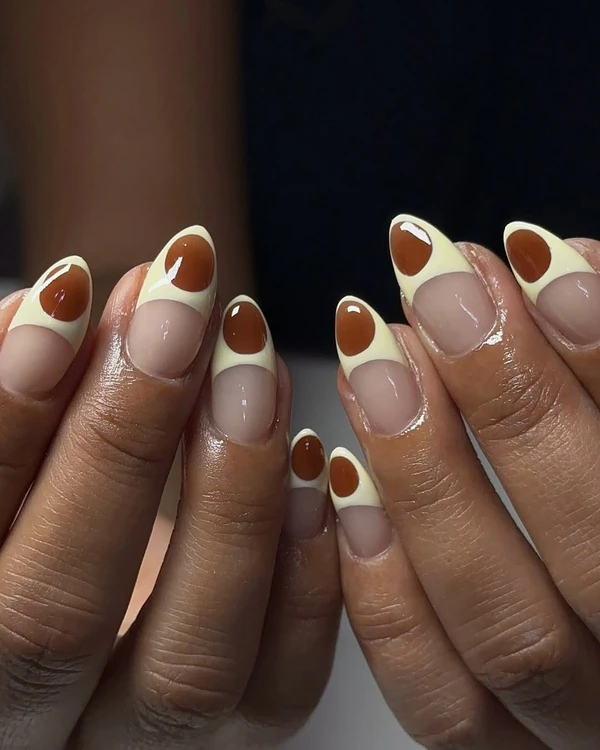 Abstract Brown Circle Almond Nails — Almond Nails 2027