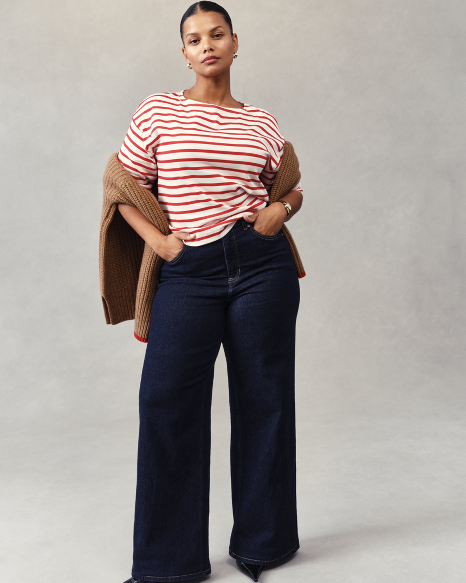 Casual Comfort: Wide Leg Jeans with a Striped Tee and Draped Cardigan — Wide Leg Jeans 2027