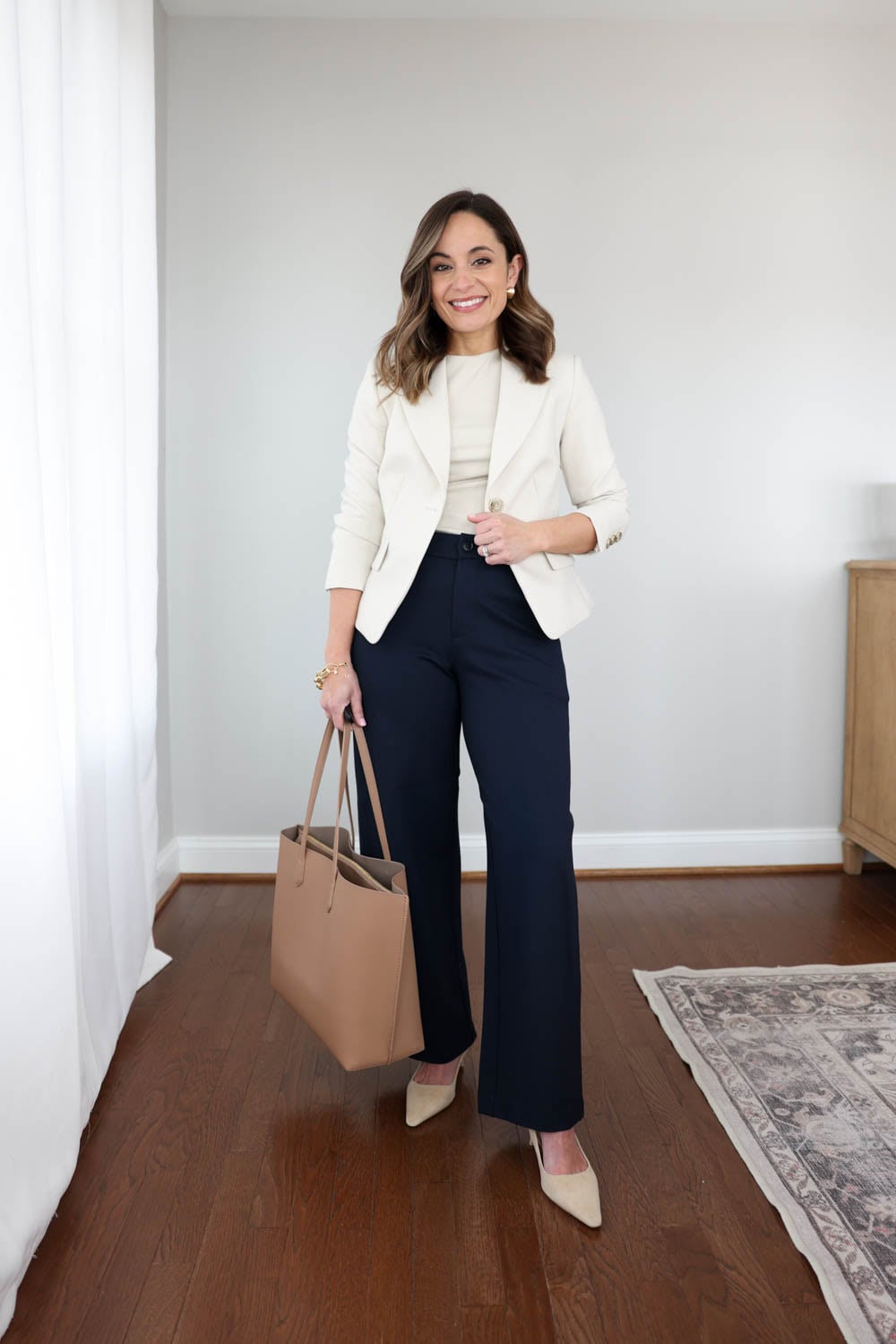 Navy Wide-Leg Trousers with Ivory Blazer Set Navy Wide-Leg Trousers with Ivory Blazer Set — Business Casual Outfits 2027