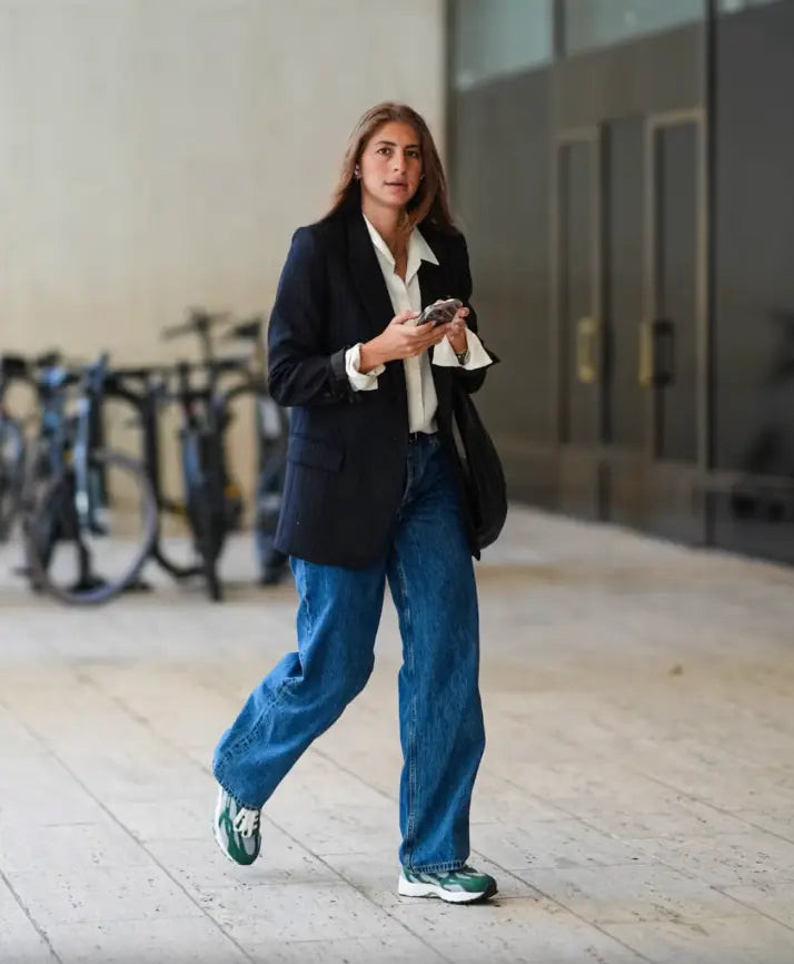 Oversized Navy Blazer with White Blouse and Wide-Leg Jeans Oversized Navy Blazer with White Blouse and Wide-Leg Jeans — Blouse Outfits 2027 with Blazer