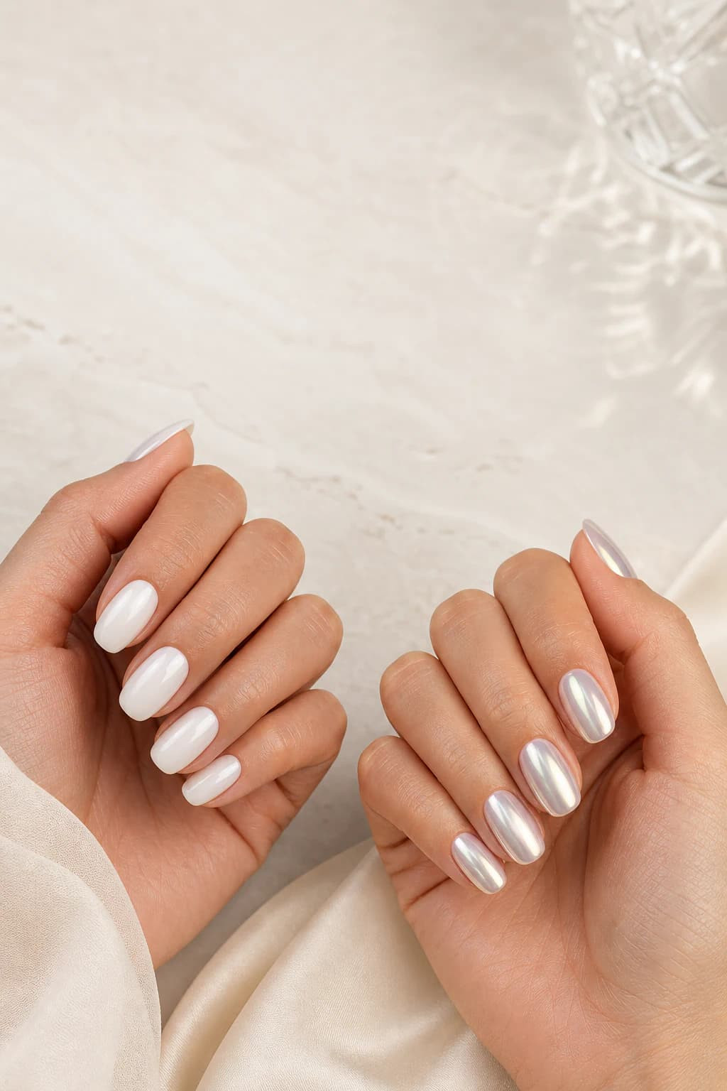 Pearlescent Glossy Medium Oval Milky White Pearlescent Glossy Medium Oval Milky White — Milky Nails 2027