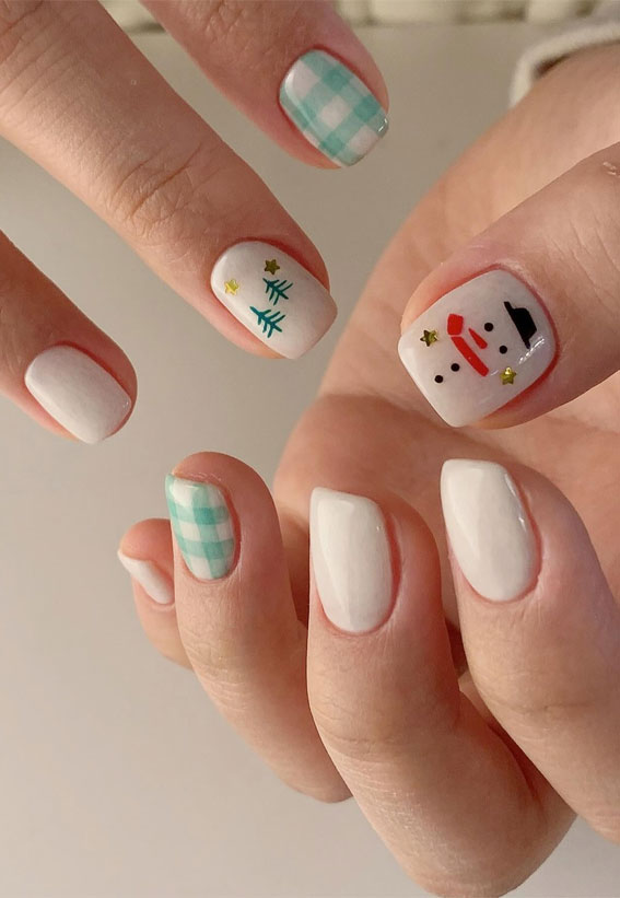 Snowman On Accent Nail Visual Idea — White Christmas Nails 2026