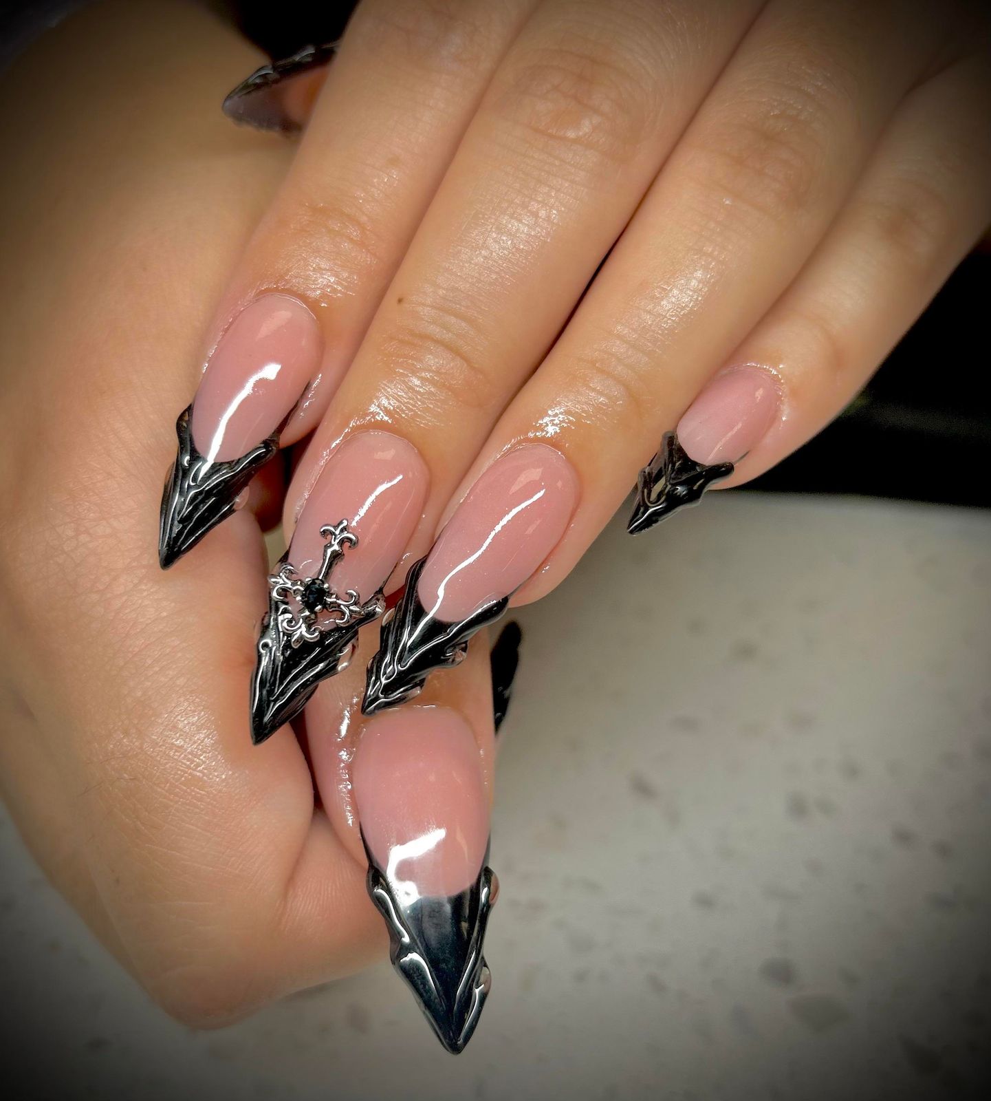 Long Stiletto Blood Drip French Long Stiletto Blood Drip French — Vampire Nails 2027