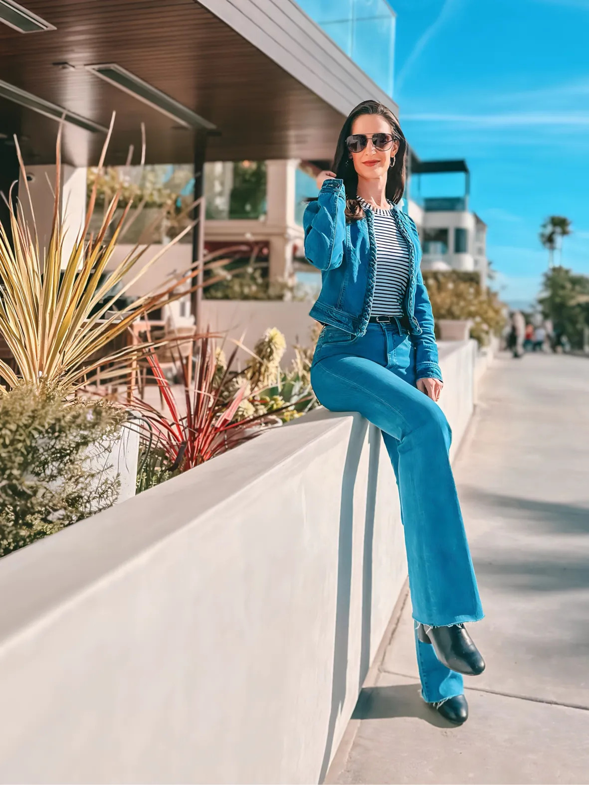 Bright Blue Bootcut Jeans with Striped Top and Classic Denim Jacket Bright Blue Bootcut Jeans with Striped Top and Classic Denim Jacket — Bootcut Jeans Outfits 2027 with Denim Jacket