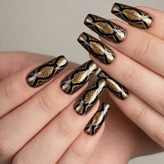 Gold And Black Snake Print On All Nails Visual Idea Gold And Black Snake Print On All Nails Visual Idea — Snake Print Nails 2027