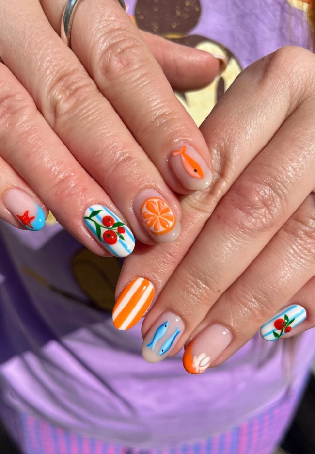 Mixed Summer Motifs Oval Nails Mixed Summer Motifs Oval Nails — Summer Nails 2027
