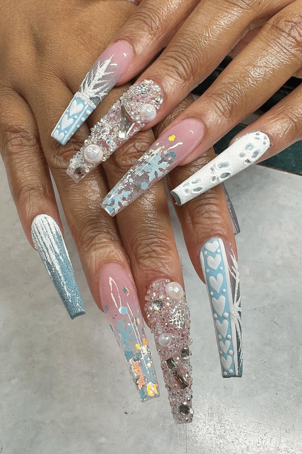 Glossy Matte Glitter Pearl Visual Idea — Long Christmas Nails 2026