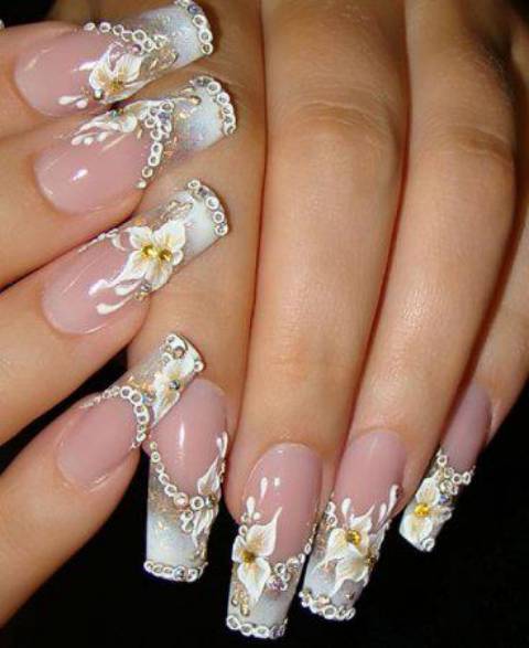 3D Floral Pearl Stiletto Nails 3D Floral Pearl Stiletto Nails — Long Nails 2027