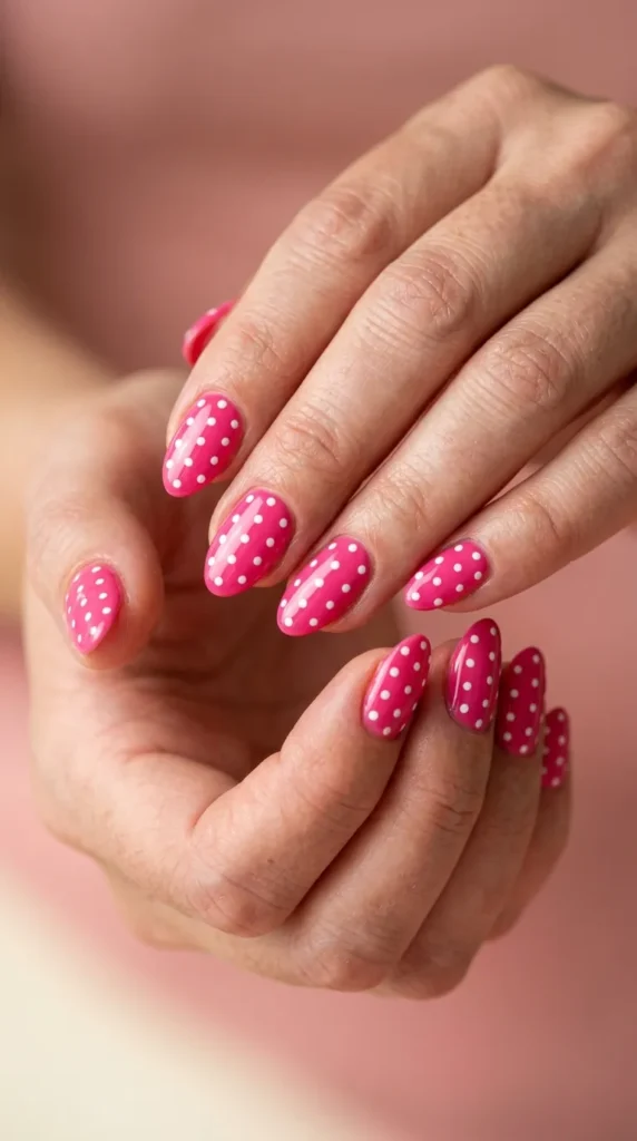 Hot Pink with White Polka Dots Hot Pink with White Polka Dots — Pink Rave Nails 2027