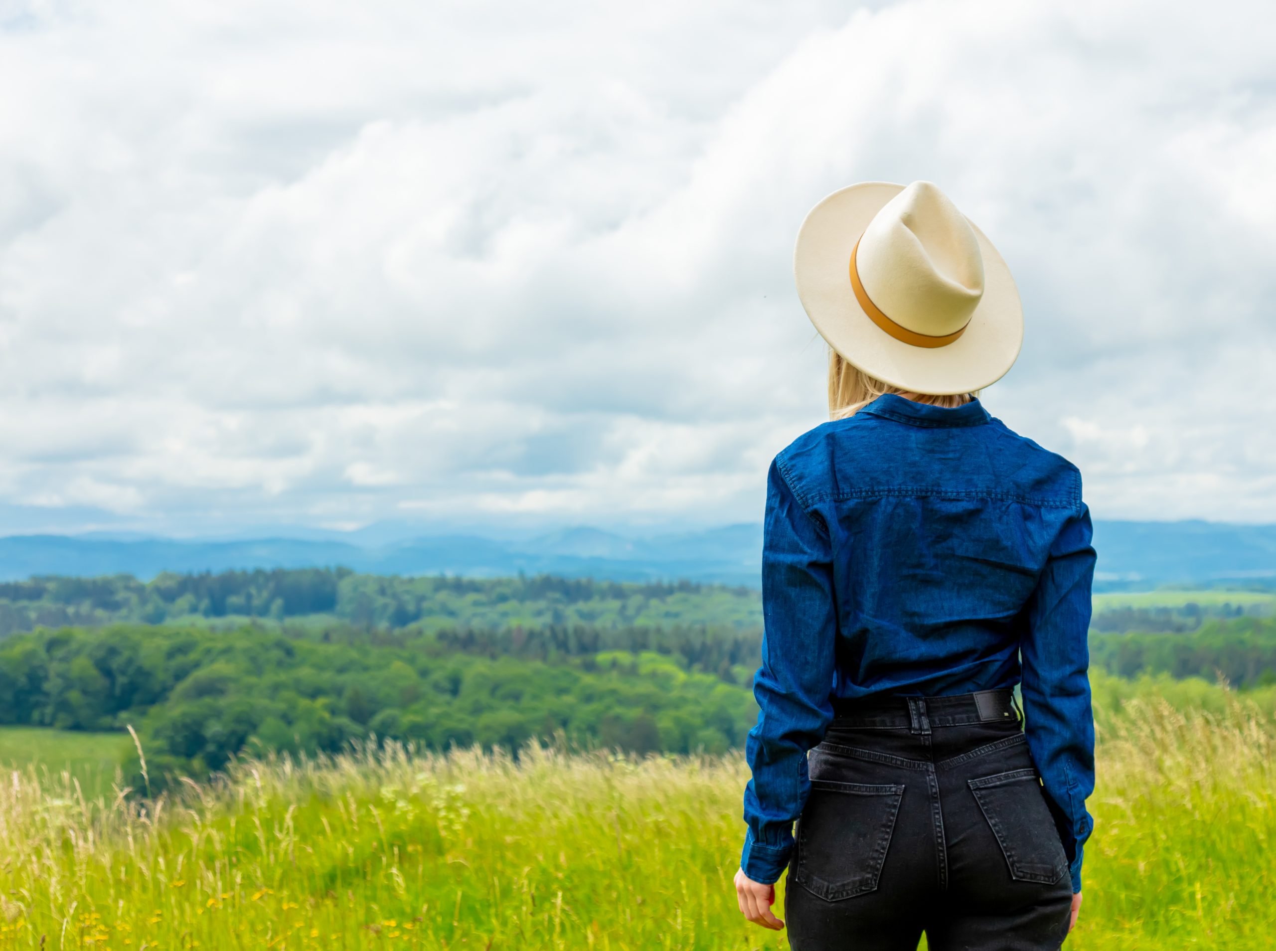 Denim Shirt and Jeans with a Wide-Brimmed Cowboy Hat Denim Shirt and Jeans with a Wide-Brimmed Cowboy Hat — Western Belt Outfits 2027