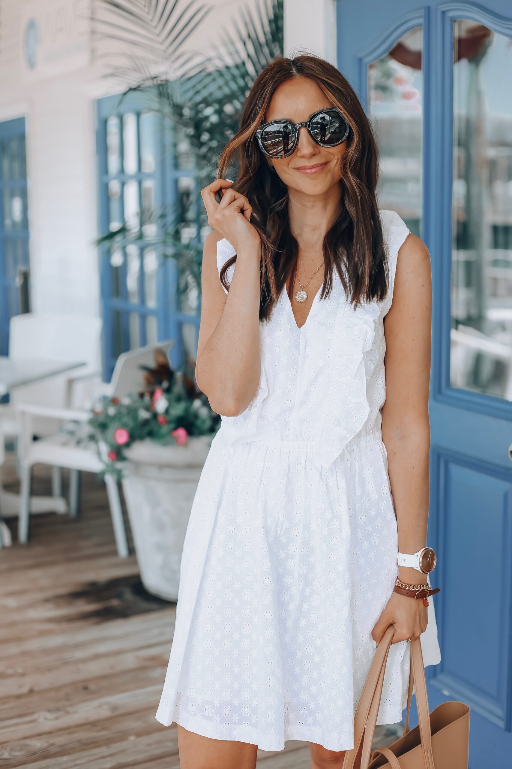 Eyelet Perfection: White Mini Dress for a Spring Brunch — Mothers Day Brunch Outfits 2027