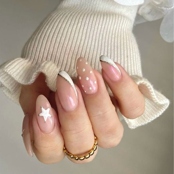 3D Star & Polka Dot Milky Nude — Cozy Winter Nails 2027
