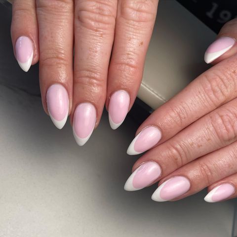 Medium Almond Classic White French Medium Almond Classic White French — Simple Graduation Nails 2027