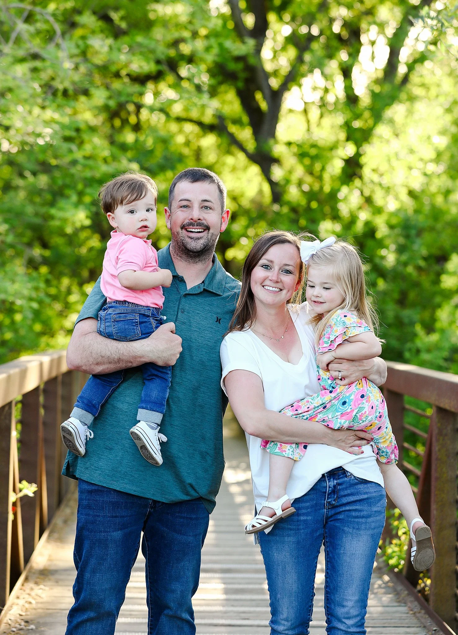 Casual Coordination: Teal Polo, White Tee, and Floral Dress Casual Coordination: Teal Polo, White Tee, and Floral Dress — Spring Family Photo Outfits 2027