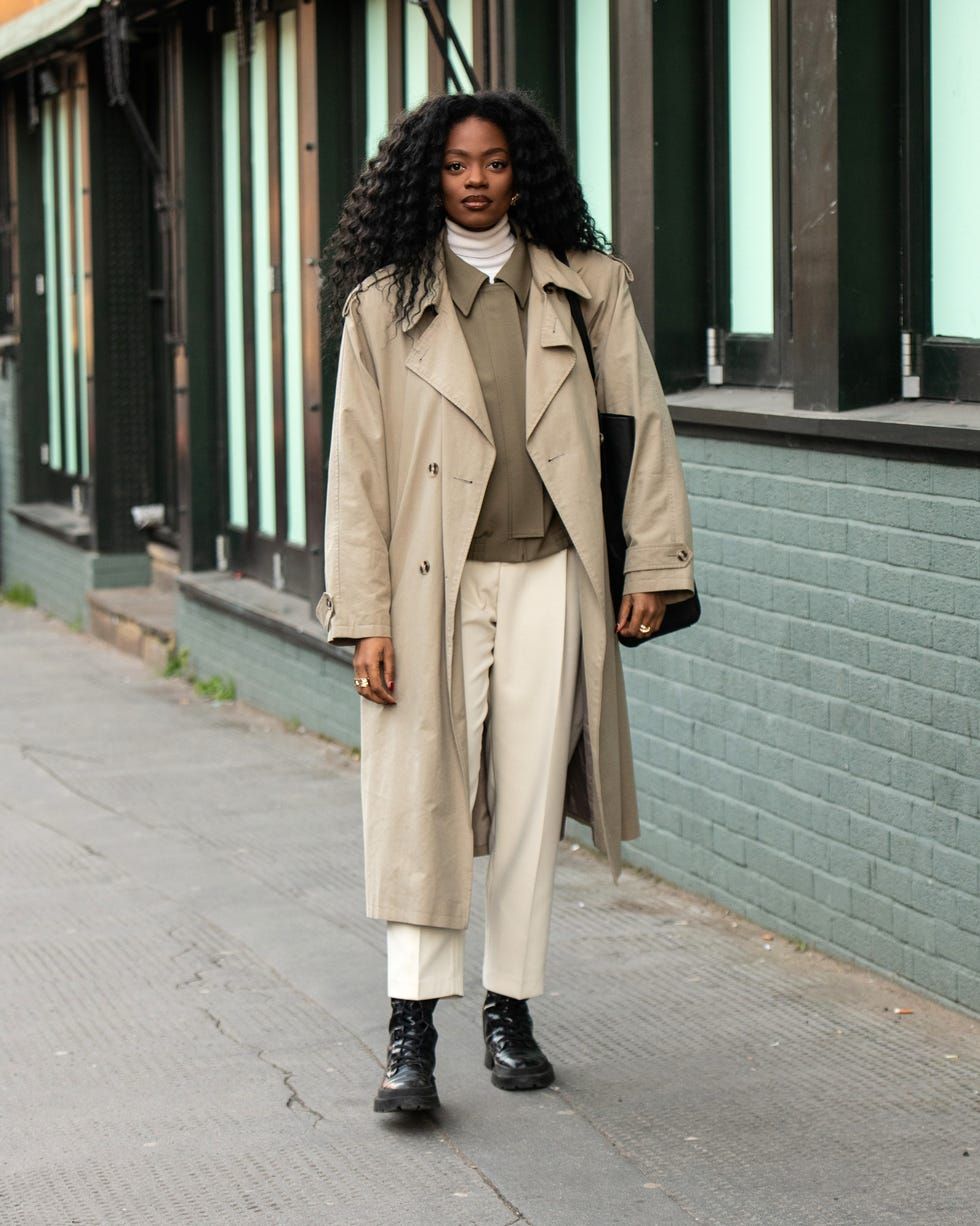 Beige Trench Coat Over Layered Neutrals Beige Trench Coat Over Layered Neutrals — Winter Dinner Outfits 2027