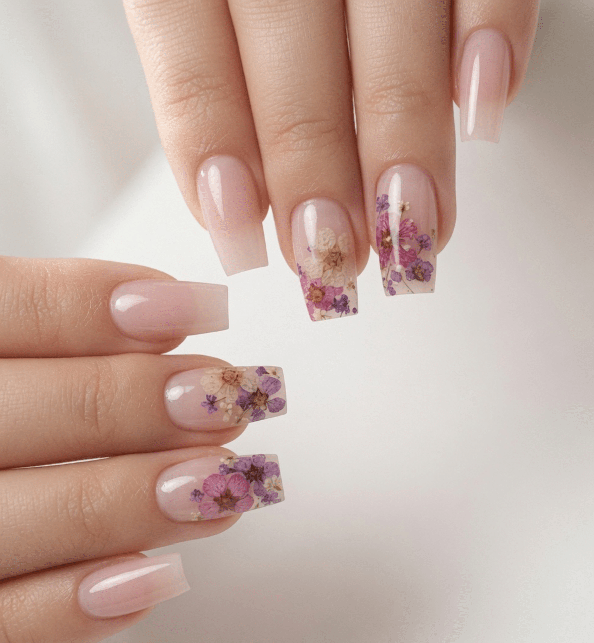 Dried Flower Embedded Square Nails Dried Flower Embedded Square Nails — Spring Acrylic Nails 2027