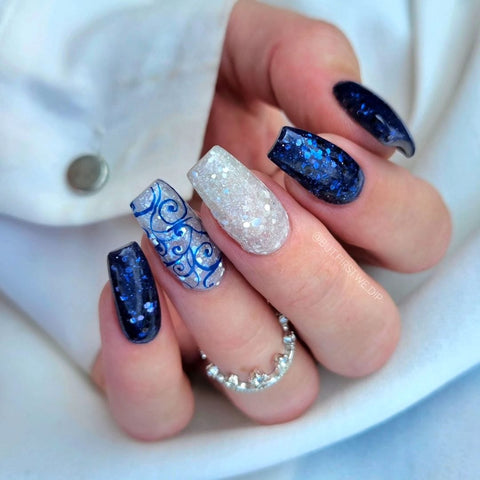 Deep Blue Silver Swirl Glitter Nails Deep Blue Silver Swirl Glitter Nails — Winter Coffin Nails 2027