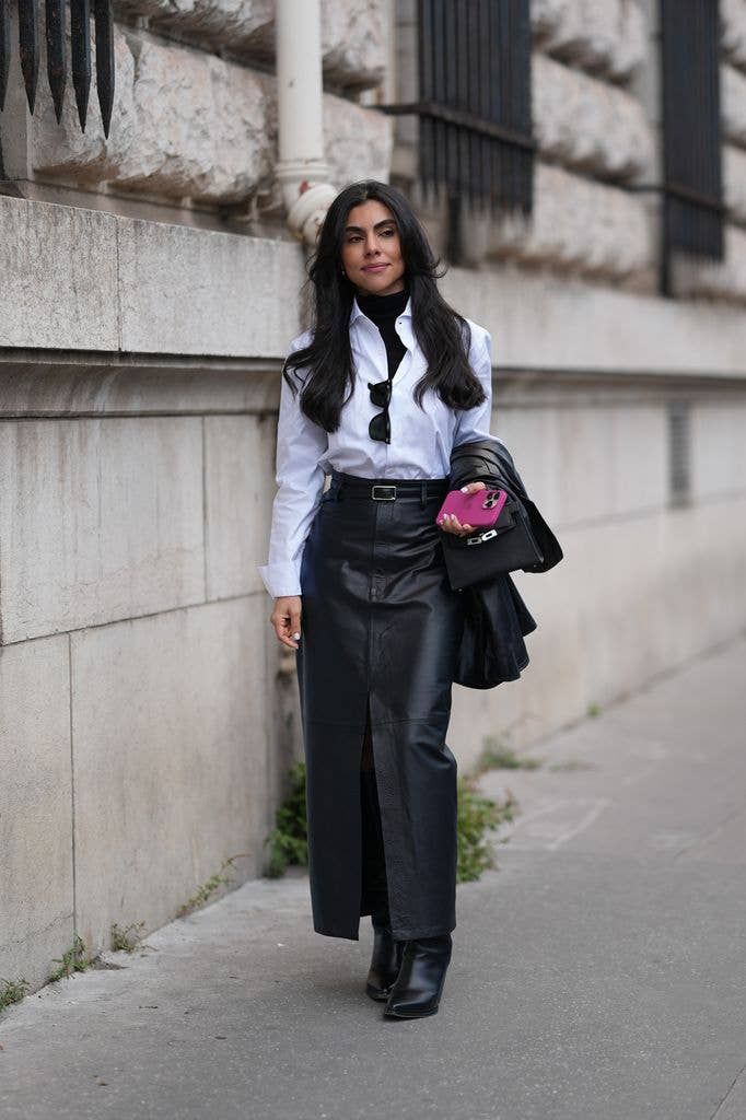 Black Turtleneck Layered with a White Button-Down and Grey Blazer — Turtleneck Outfits 2027