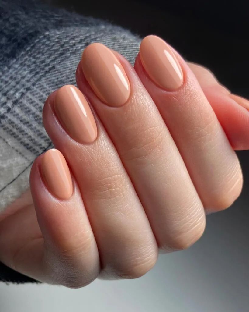 Solid Medium Peach Glossy Oval Nails Solid Medium Peach Glossy Oval Nails — Peach Round Nails 2027