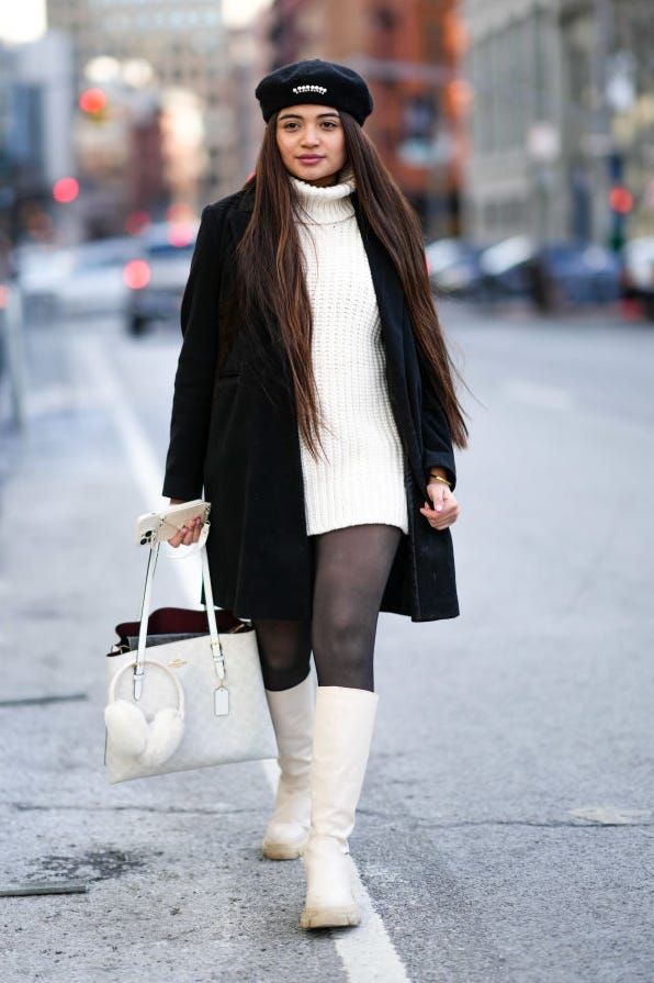 Chunky Boots Elevate Black and White Sweater Dress Layers — Layered Winter Outfits 2027