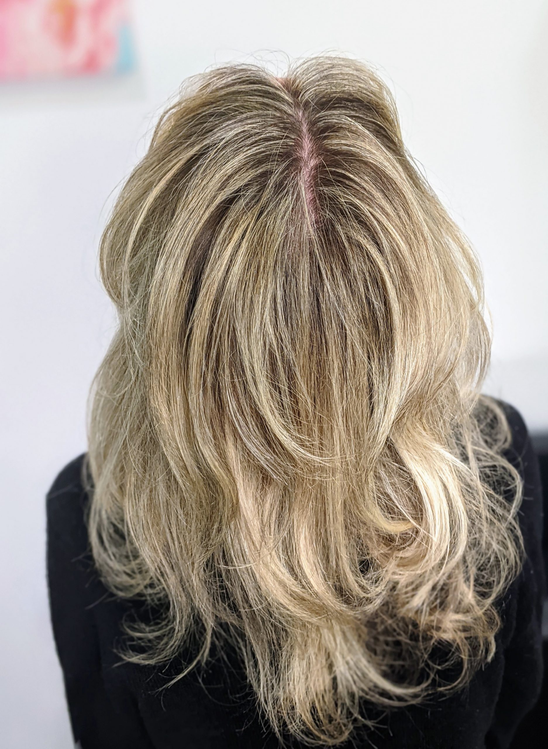 No Bangs Dark Blonde Collarbone Blowout with Ash Highlights — Lowlights 2027