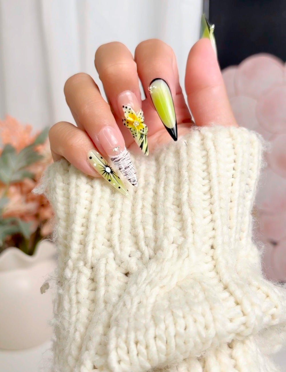 Neon Green with Black Drip Art Neon Green with Black Drip Art — Neon Stiletto Nails 2027