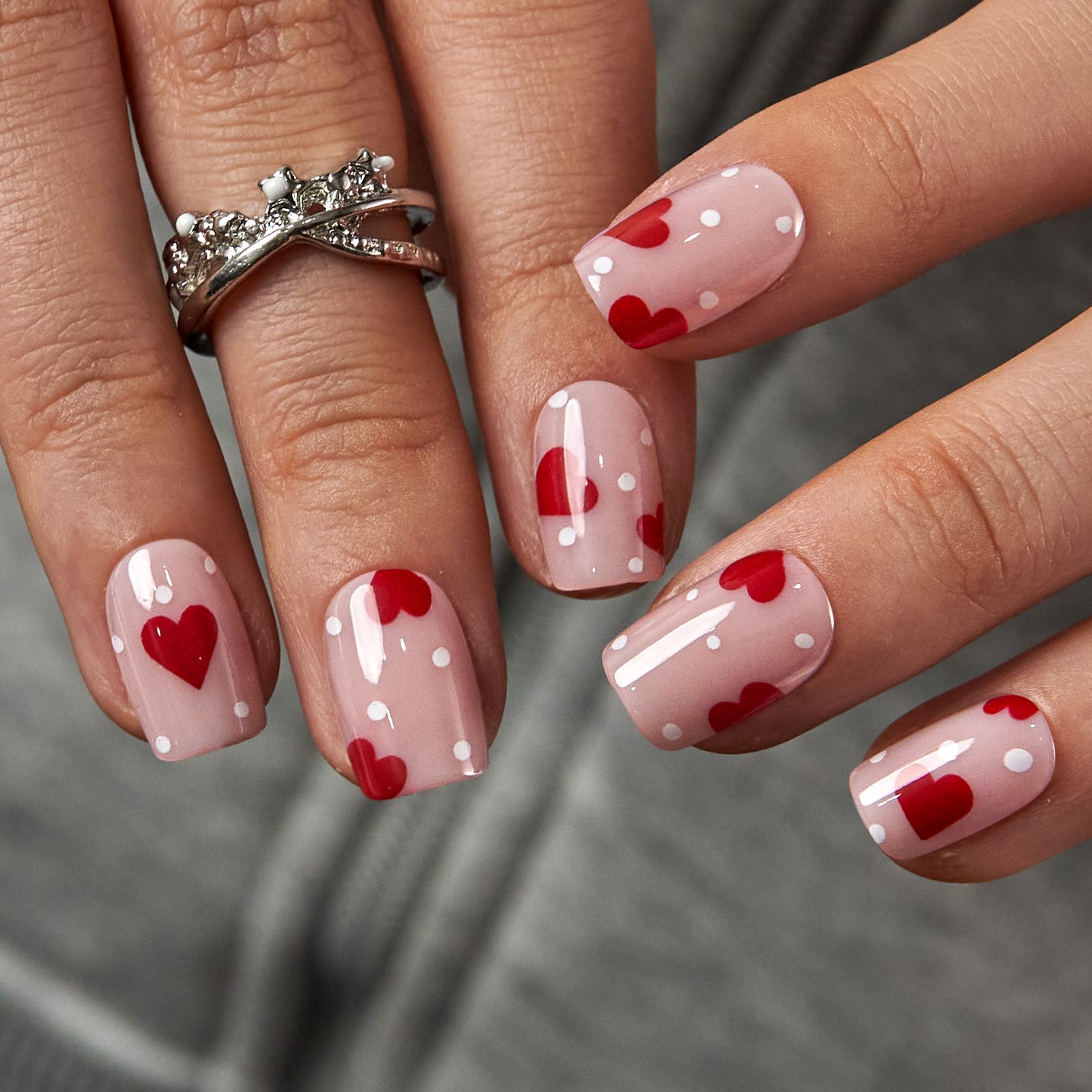 Red Hearts And White Polka Dots Visual Idea Red Hearts And White Polka Dots Visual Idea — Valentines Press On Nails 2027