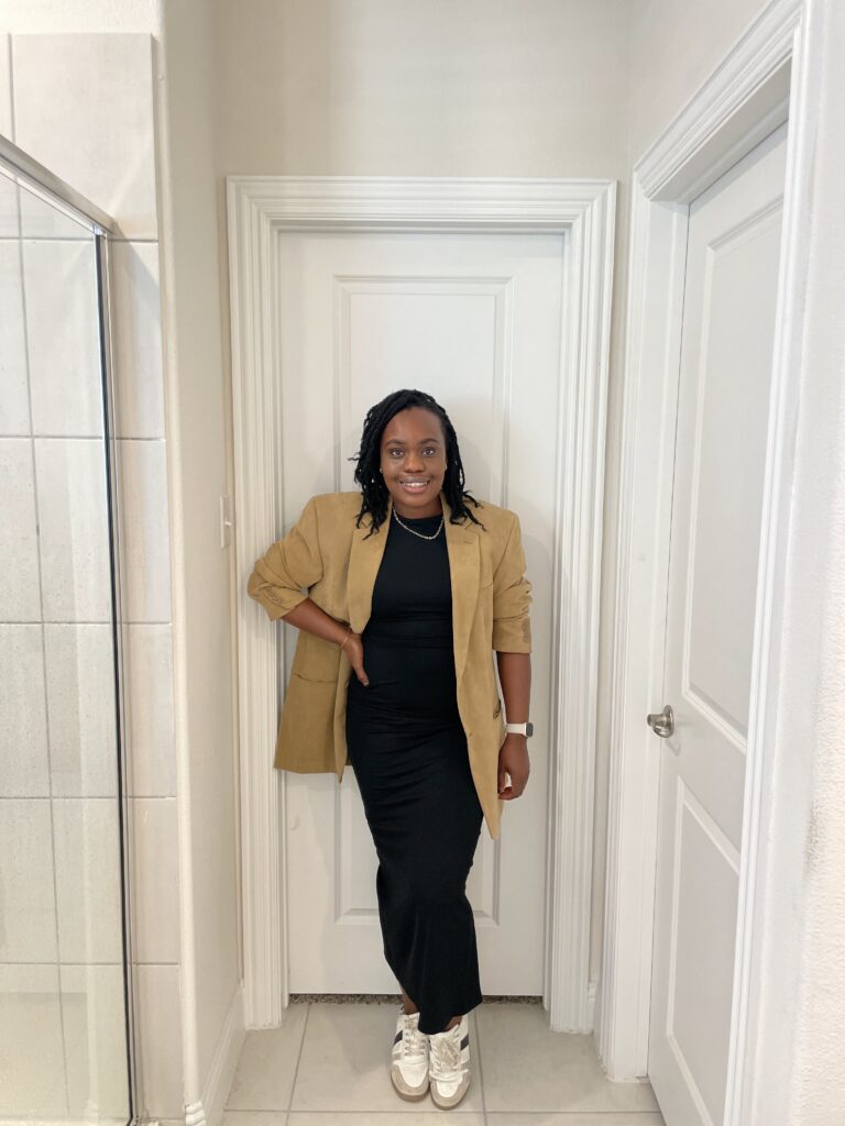 Oversized Blazer and Midi Dress for a Relaxed Yet Chic Outfit — First Day of Work Outfits 2027