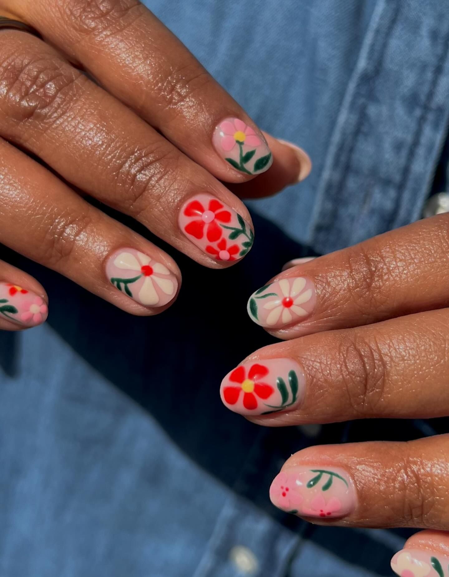 Hand-Painted Floral Designs Hand-Painted Floral Designs — Simple Short Nails 2027