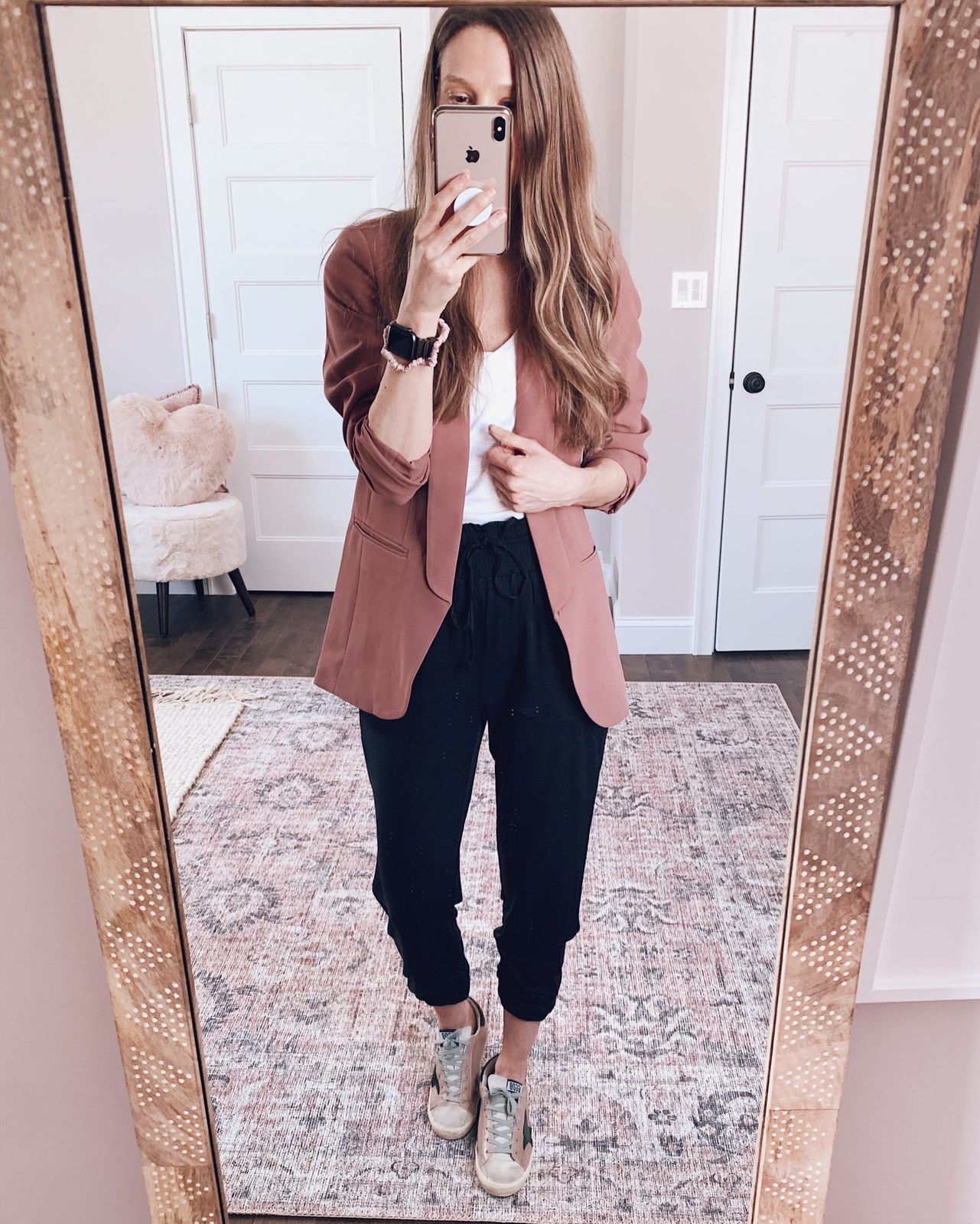 Rose Gold Blazer and Joggers for a Modern Casual Rose Gold Blazer and Joggers for a Modern Casual — Golden Goose Outfits 2027