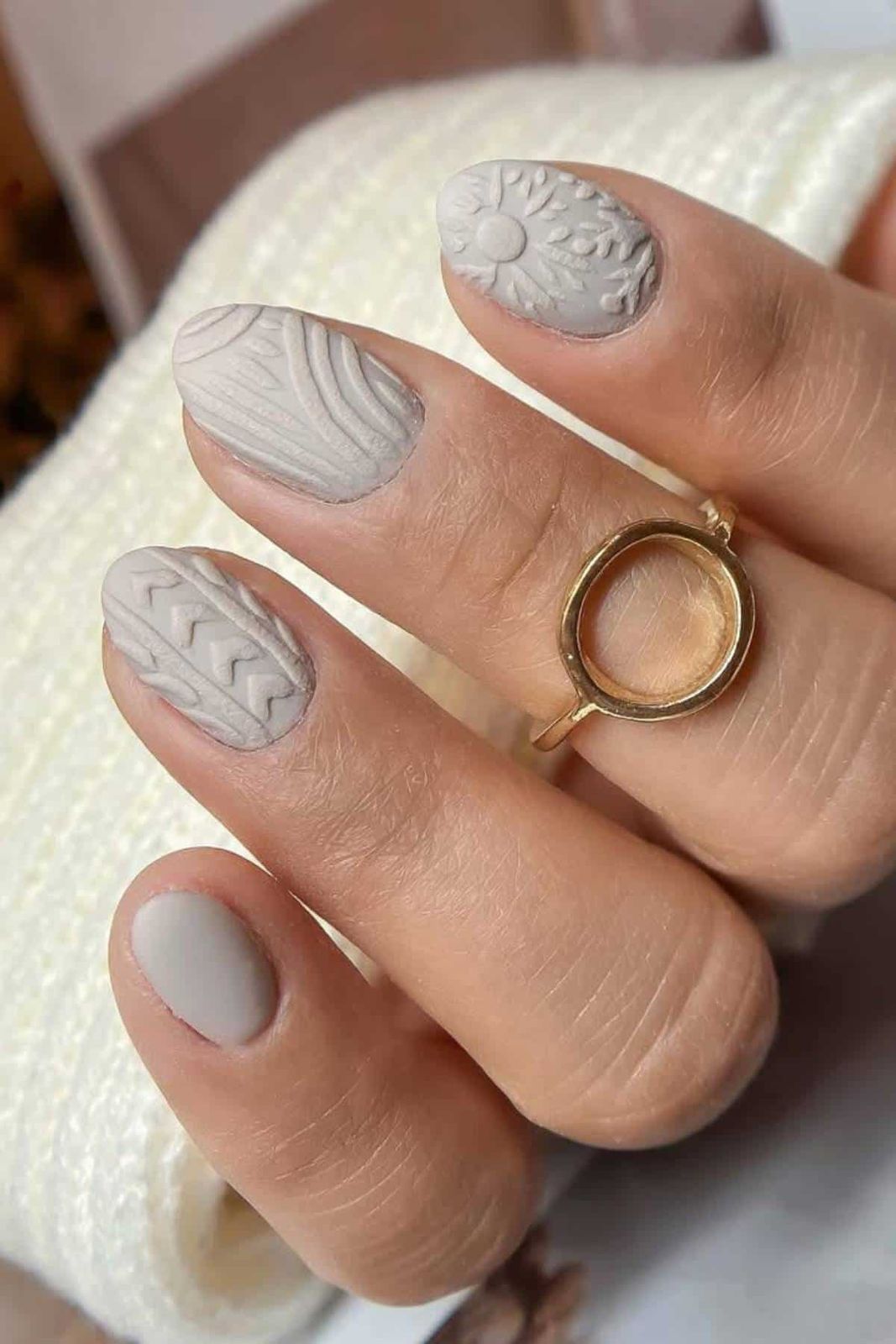 Light Grey Matte Finish Visual Idea — Christmas Sweater Nails 2026