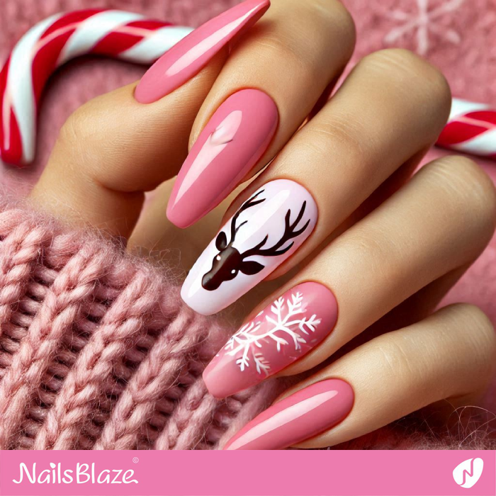Pink With White And Black Accents Visual Idea — Long Christmas Nails 2026