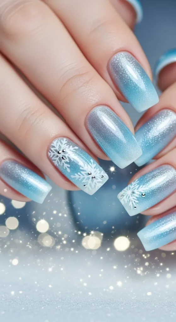 Medium Square Blue Silver Glitter Gradient Medium Square Blue Silver Glitter Gradient — Blue Christmas Nails 2026