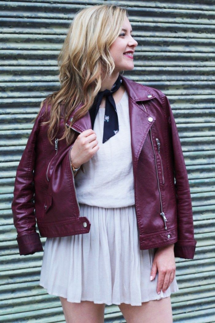 Burgundy Leather Biker Jacket with Scarf Burgundy Leather Biker Jacket with Scarf — Purple Leather Outfits 2027