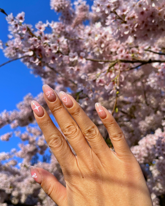 White Decal Bow Heart Star Almond Nails White Decal Bow Heart Star Almond Nails — Spring Acrylic Nails 2027