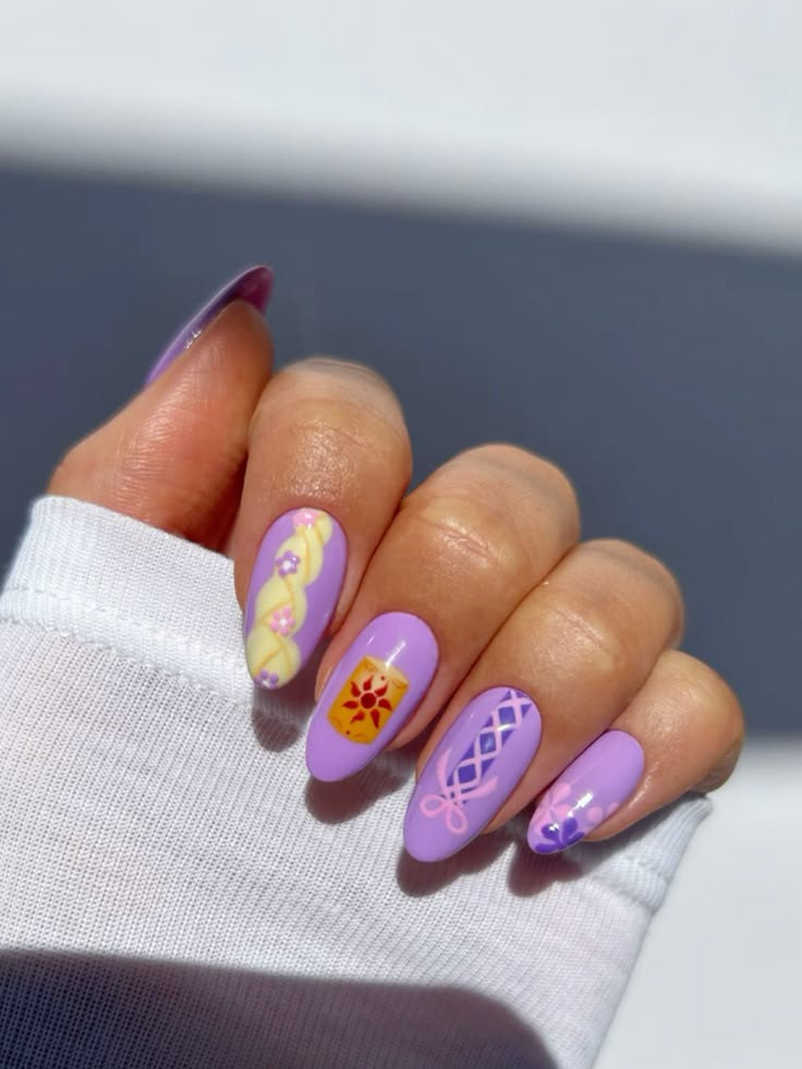 Rapunzel Sun Motif Lavender Nails Rapunzel Sun Motif Lavender Nails — Princess Disney Nails 2027
