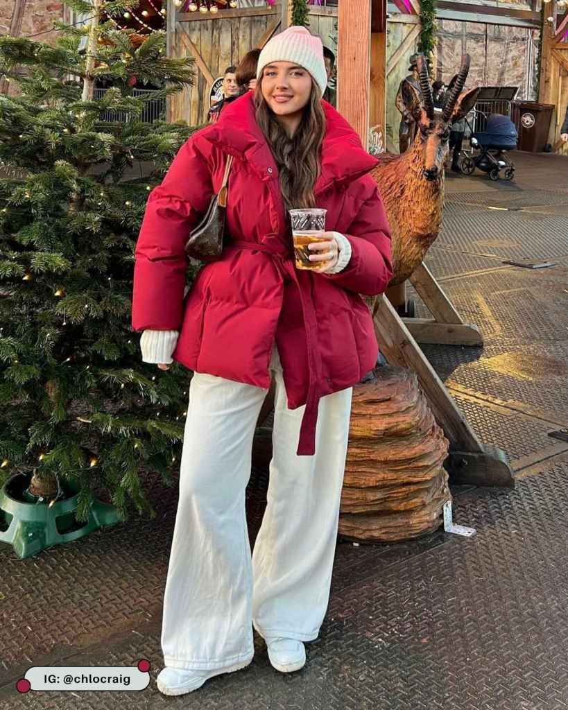 Vibrant Red Belted Puffer Jacket — Winter Puffer Jacket Outfits 2027