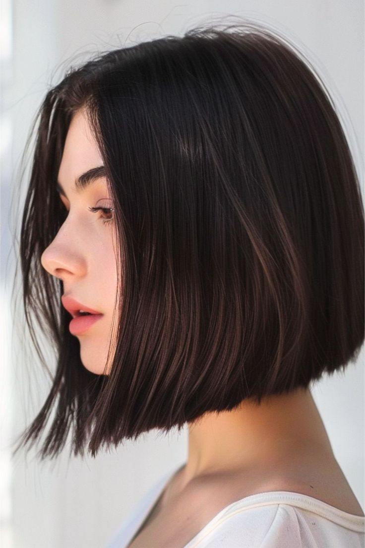 Dark Brown Sleek Straight Chin Bob Dark Brown Sleek Straight Chin Bob — Bob 2027 for Long Face