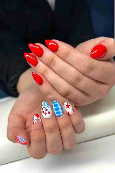 Medium Almond Floral Accents Medium Almond Floral Accents — Memorial Day Nails 2027