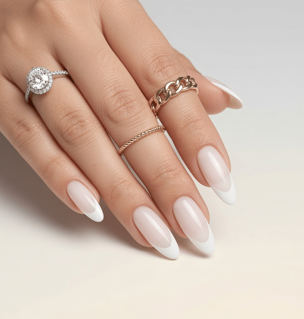 Classic French Milky Nude Almonds Classic French Milky Nude Almonds — Long Almond Nails 2027