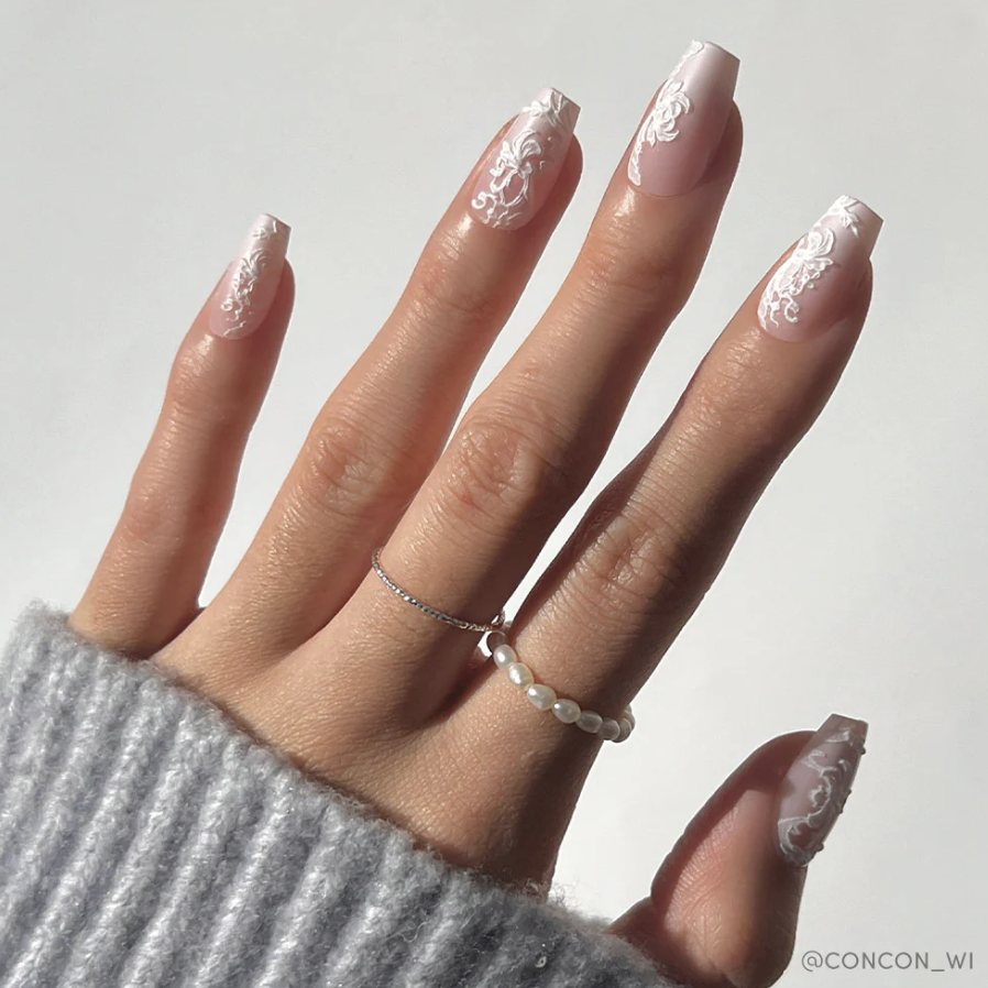 Sheer Nude Lace Coffin Nails Sheer Nude Lace Coffin Nails — Winter Coffin Nails 2027