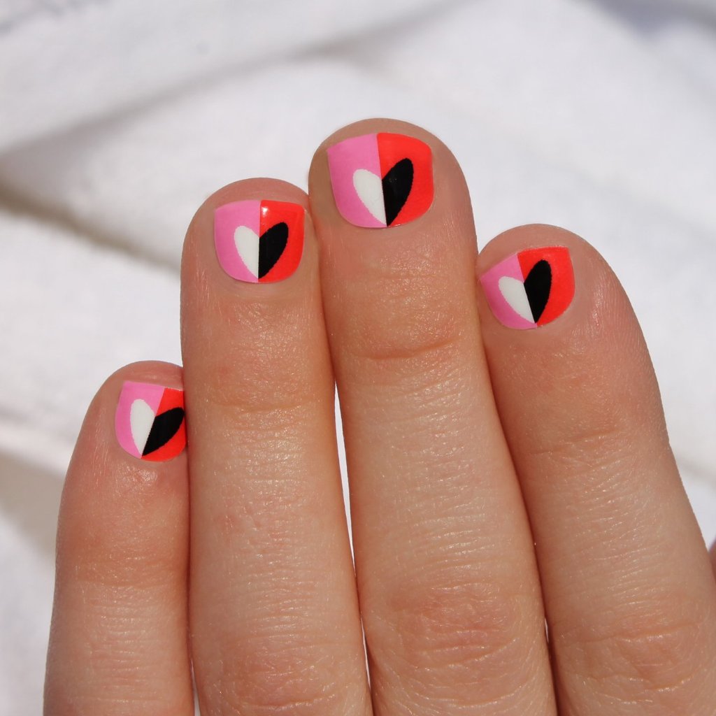 Split Heart Pink Red Nails — Nails 2027 for Kids