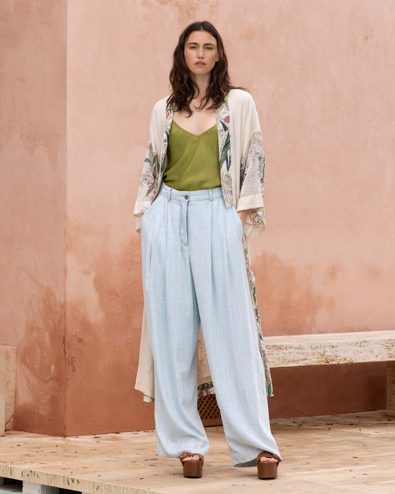 Powder Blue Linen Trousers with Embroidered Duster Powder Blue Linen Trousers with Embroidered Duster — Powder Blue Outfits 2027