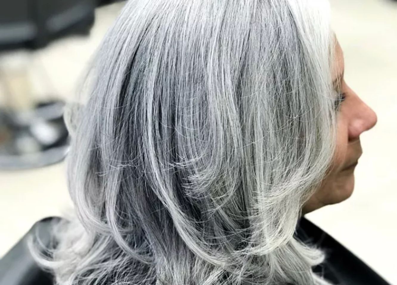 Mid-Back Silver Gray With Darker Roots — Transitioning to Gray Hair 2027