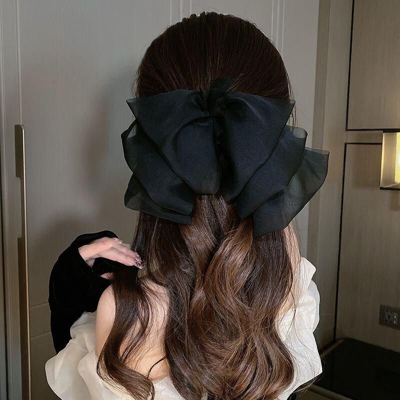 Loose Waves With Sheer Black Bow — Big Bow Hairstyles 2027
