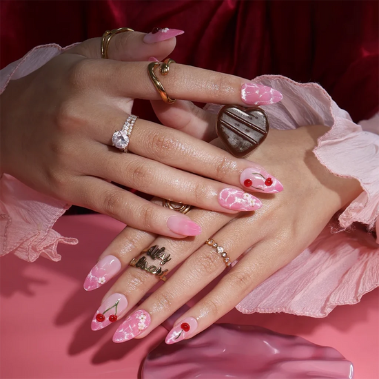 Floral Cherry Long Stiletto Nails Floral Cherry Long Stiletto Nails — Date Night Nails 2027