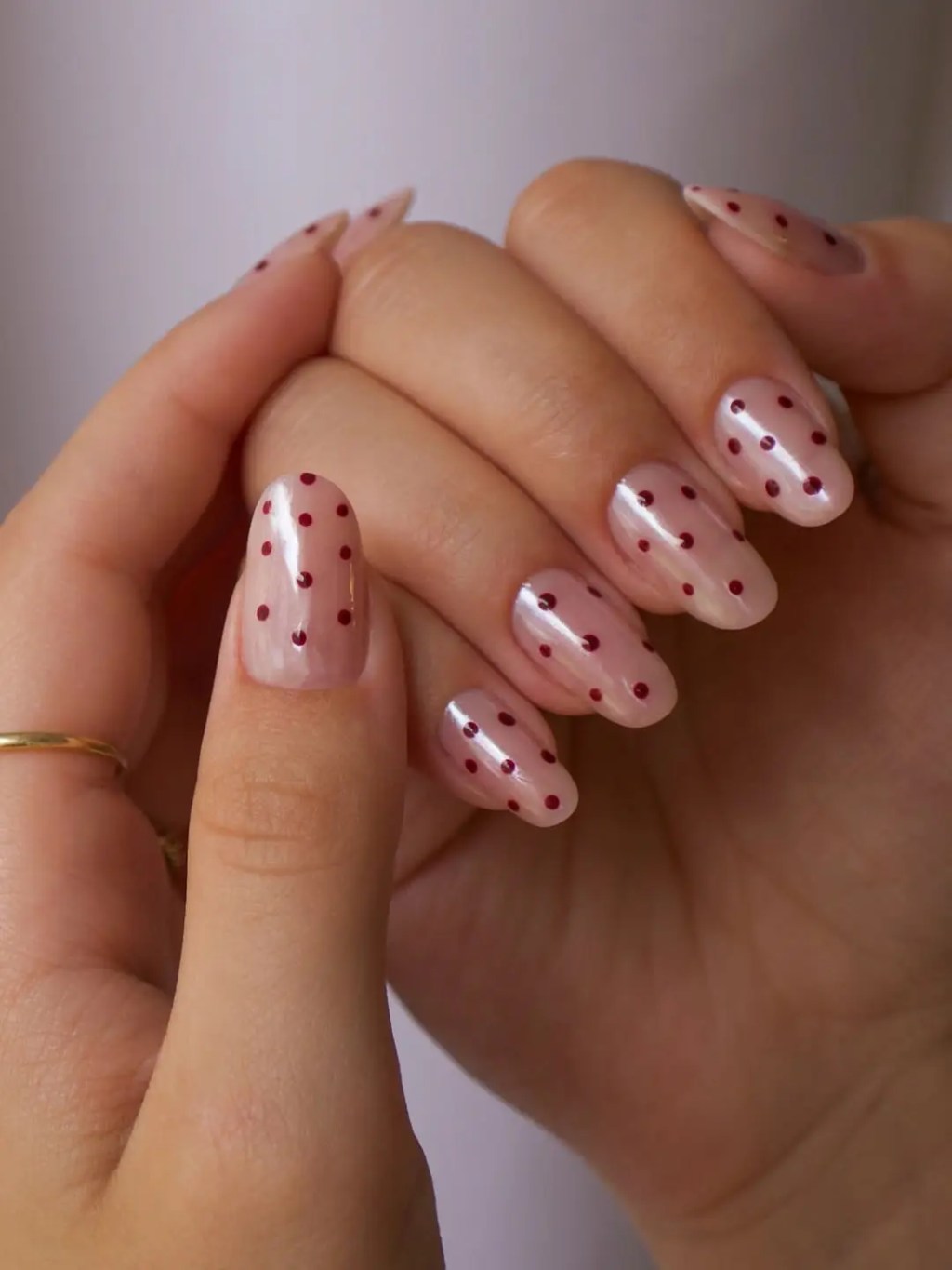 Medium Oval Pink with Red Dots Medium Oval Pink with Red Dots — Polka Dot Nails 2027