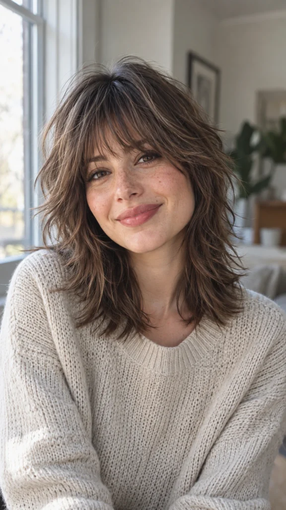 Dark Brown With Blonde Highlights Collarbone Wolf Cut With Feathered Layers — Long Wolf Cut 2027