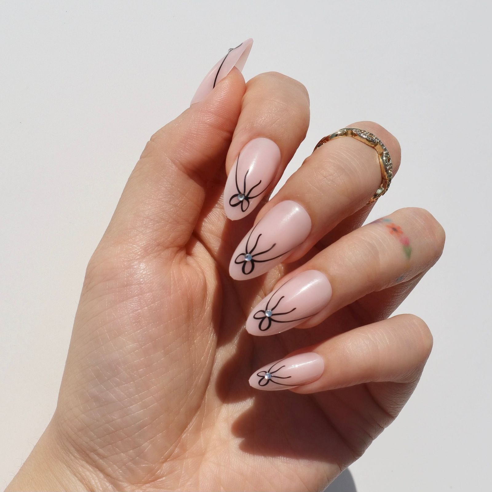 DIY Nude Black Bow Decal Nails — Black Bow Nails 2027